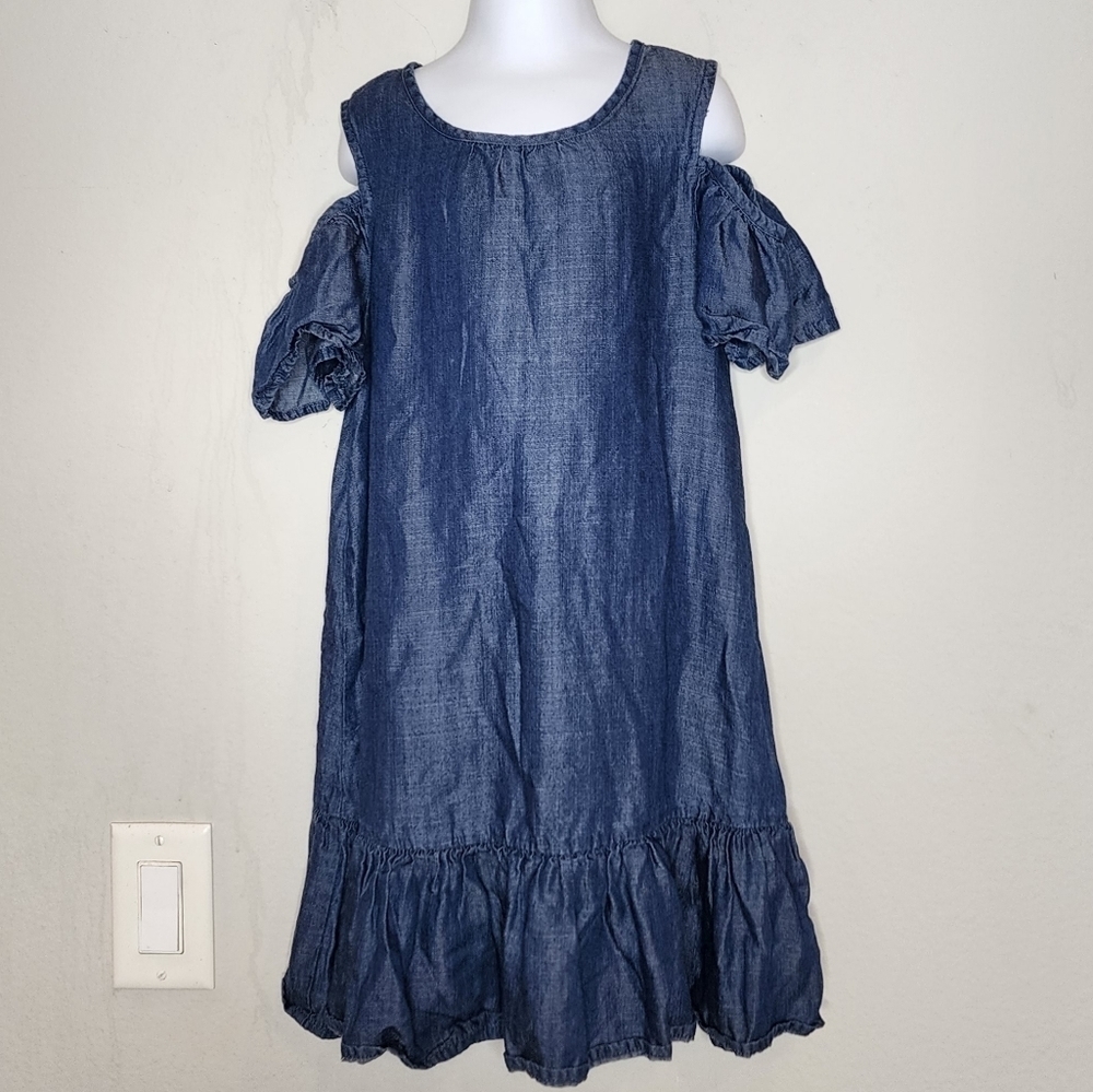Kate Spade Kids Size 7 Blue Chambray Cold‎ Shoulder Dress